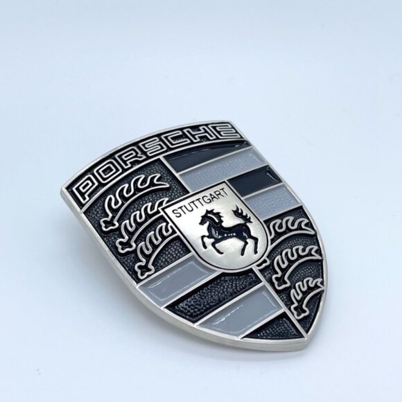 NWT PORSCHE refinished custom livery hood crest Chalk Gray & Black custom ma… - Picture 2 of 2